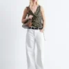 Printed Drawstring Silk Top