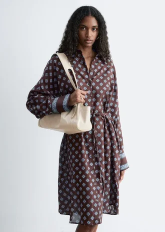 Printed Silk-Cotton Midi Dress
