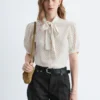 Printed Tie-Neck Silk Blouse