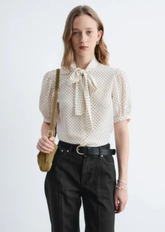 Printed Tie-Neck Silk Blouse