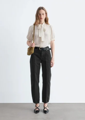 Printed Tie-Neck Silk Blouse