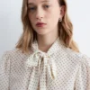Printed Tie-Neck Silk Blouse