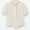 Printed Tie-Neck Silk Blouse