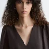 Puff-Sleeve V-Neck Midi Dress