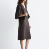 Puff-Sleeve V-Neck Midi Dress