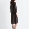 Puff-Sleeve V-Neck Midi Dress