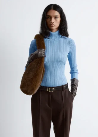 Rib-Knit Lurex Turtleneck
