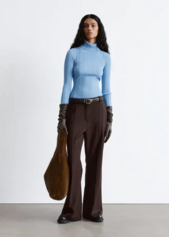 Rib-Knit Lurex Turtleneck