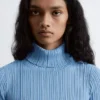 Rib-Knit Lurex Turtleneck