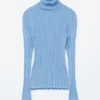 Rib-Knit Lurex Turtleneck