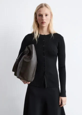 Rib-Knit Merino Wool Cardigan