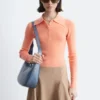 Rib-Knit Merino Wool Polo Top