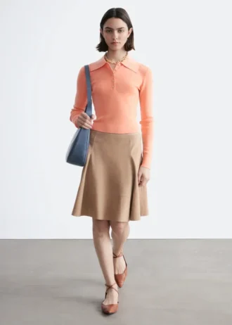 Rib-Knit Merino Wool Polo Top