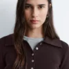 Rib-Knit Merino Wool Polo Top