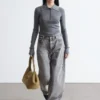 Rib-Knit Merino Wool Polo Top