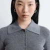 Rib-Knit Merino Wool Polo Top