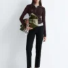 Rib-Knit Merino Wool Polo Top
