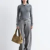 Rib-Knit Merino Wool Polo Top