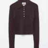 Rib-Knit Merino Wool Polo Top