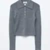 Rib-Knit Merino Wool Polo Top
