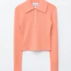 Rib-Knit Merino Wool Polo Top