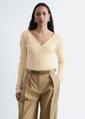 Rib-Knit V-Neck Top