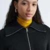 Ribbed Zip-Front Midi Dress