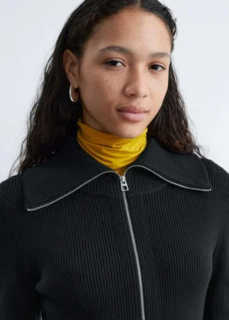 Ribbed Zip-Front Midi Dress