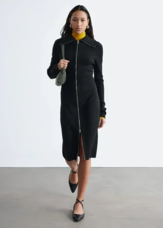 Ribbed Zip-Front Midi Dress