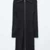 Ribbed Zip-Front Midi Dress