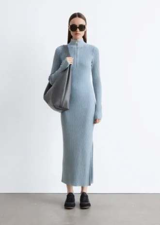 Ribbed Zip-Up Maxi Dress