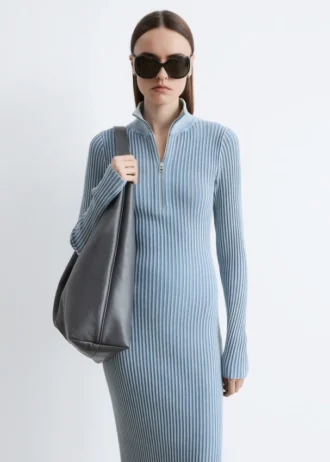Ribbed Zip-Up Maxi Dress