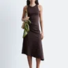 Ruche Asymmetric Midi Dress