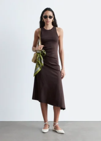 Ruche Asymmetric Midi Dress