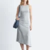 Ruche Asymmetric Midi Dress