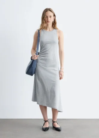 Ruche Asymmetric Midi Dress