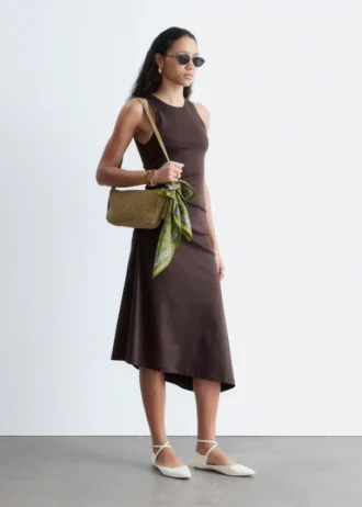 Ruche Asymmetric Midi Dress