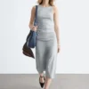 Ruche Asymmetric Midi Dress