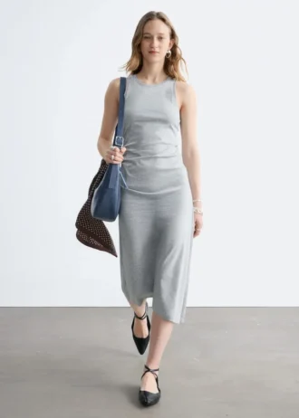 Ruche Asymmetric Midi Dress