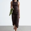 Ruche Asymmetric Midi Dress