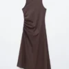 Ruche Asymmetric Midi Dress