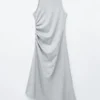 Ruche Asymmetric Midi Dress