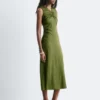 Ruched Keyhole-Neck Midi Dress