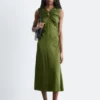 Ruched Keyhole-Neck Midi Dress