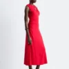 Ruched Keyhole-Neck Midi Dress
