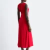Ruched Keyhole-Neck Midi Dress