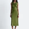 Ruched Keyhole-Neck Midi Dress