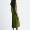 Ruched Keyhole-Neck Midi Dress