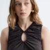 Ruched Keyhole-Neck Top