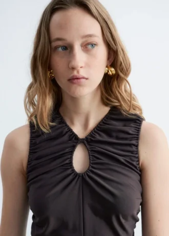 Ruched Keyhole-Neck Top